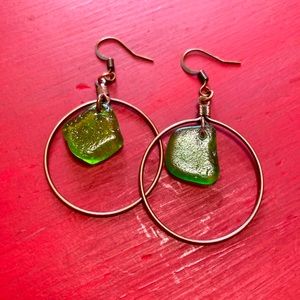 Hand made Green sea glass earrings